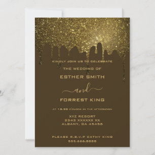 Convites Casamento com Glitter Sparkle do Ouro de Script El