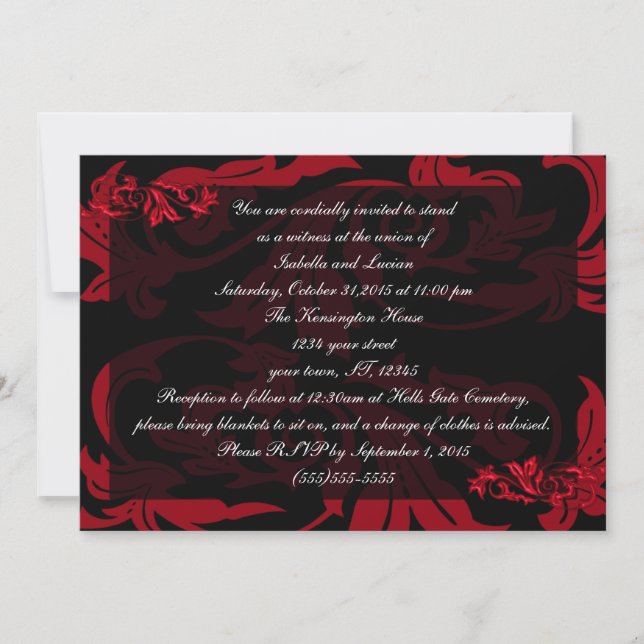 Convites Casamento com Gótico de Damask, Vampiro Vermelho S (Frente)