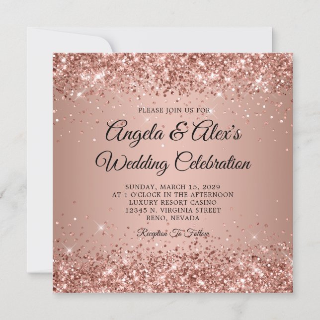 Convites Casamento com Gradiente de Rosa Dourado Brilhante (Frente)