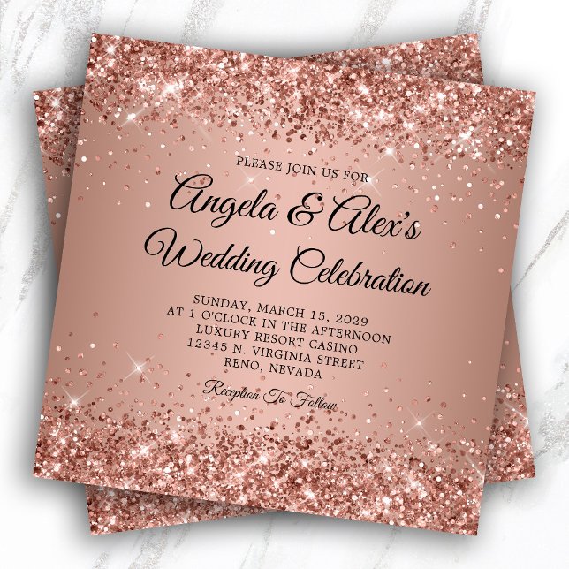Convites Casamento com Gradiente de Rosa Dourado Brilhante (Glittery Rose Gold Gradient Wedding Invitation)