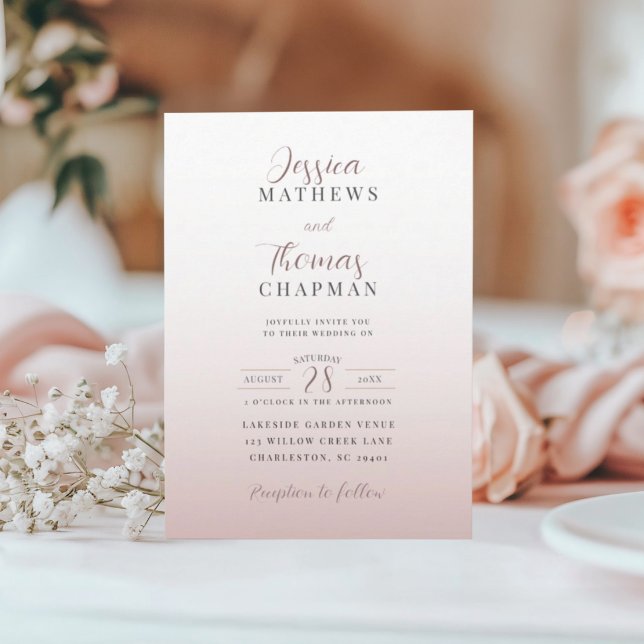 Convites Casamento com Gradiente de Rosa Dourado Elegante (Criador carregado)