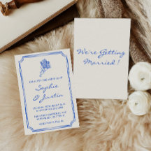 Casamento com Grafia Manuscrita Floral Azul Elegan