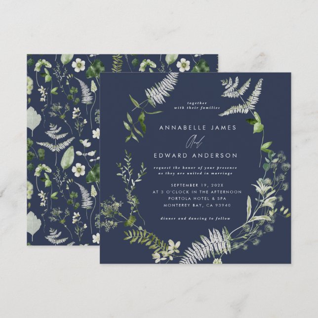 Convites Casamento com grafismo botânico moderno e elegante (Frente/Verso)