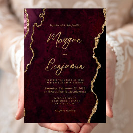 Convites Casamento com Grafismo em Ágata Vermelha Borgonha