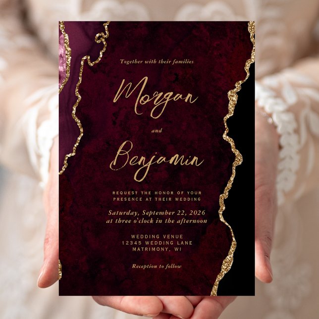 Convites Casamento com Grafismo em Ágata Vermelha Borgonha (Criador carregado)