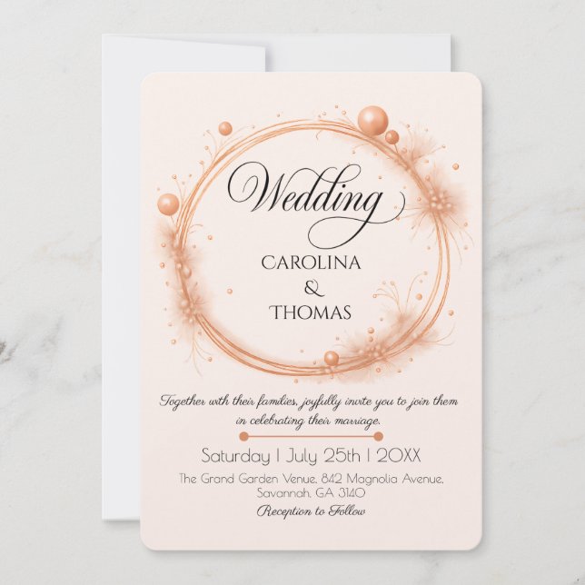 Convites Casamento com Grafismo em Caligrafia Elegante com  (Frente)