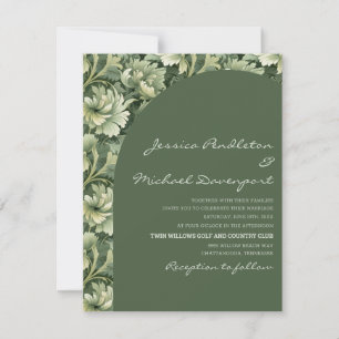 Convites Casamento com Grafismo Floral em Verde Oliva Vinta