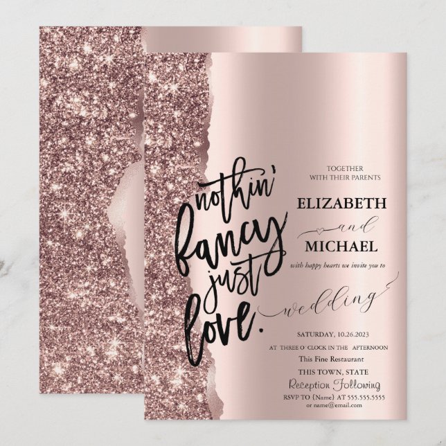 Convites Casamento com Grafismo Glitter em Dourado Rosa Ele (Frente/Verso)