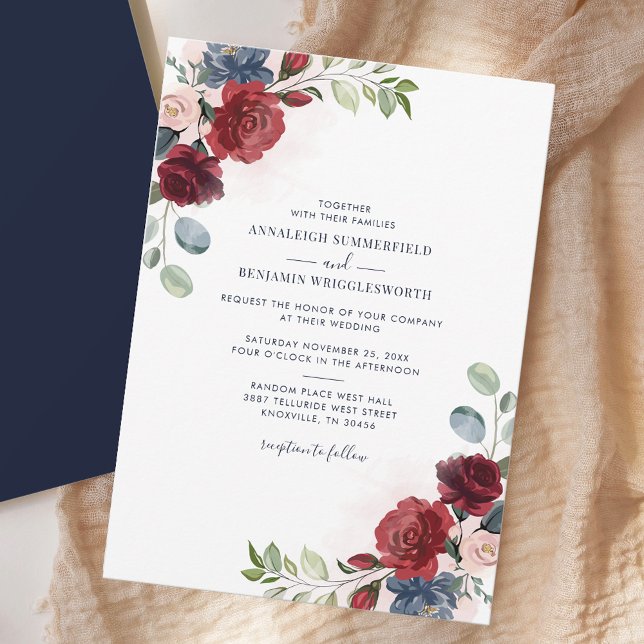 Convites Casamento com Granizo Botânico Floral (Floral Botanical Burgundy Bloom Greenery Wedding Invitation)