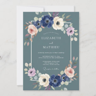 Convites Casamento com Grinalda de Flor de Árvore Teal