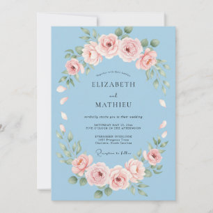 Convites Casamento com Grinalda Floral Azul Céu