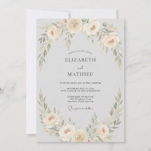 Convites Casamento com Grinalda Floral de Pêssego Pálido