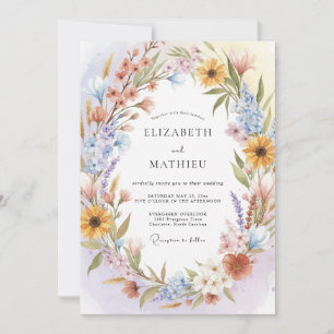 Convites Casamento com Grinalda Floral de Pêssego Suave