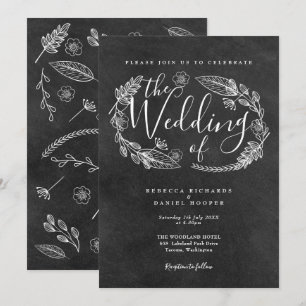 Convites Casamento com Grinalda Floral Desenhada à Mão em Q