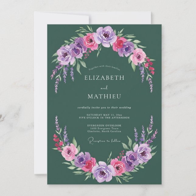 Convites Casamento com Grinalda Floral Etérea Esmeralda (Frente)