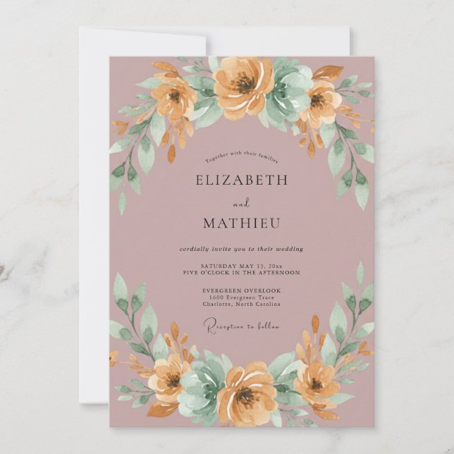 Convites Casamento com Grinalda Floral Malva (Frente)