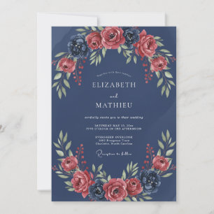 Convites Casamento com Grinalda Floral Romântica Naval