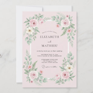 Convites Casamento com Grinalda Floral Rosa Pálido