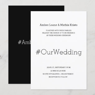 Convites Casamento com Hashtag Moderna Minimalista e Branco