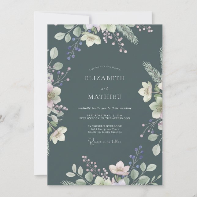 Convites Casamento com Hera de Marfim Slate (Frente)