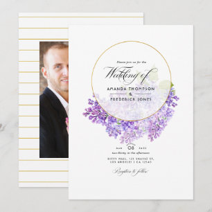 Convites Casamento com Herbário Geométrico Violeta Pastel e