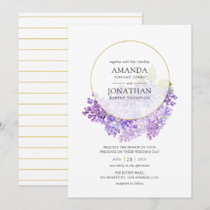 Convites Casamento com Herbário Geométrico Violeta Pastel e
