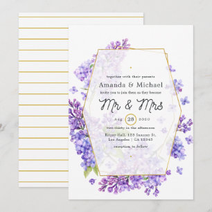 Convites Casamento com Herbário Geométrico Violeta Pastel e