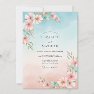 Convites Casamento com Hibisco Rosa Eucalipto no Céu