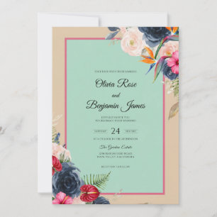 Convites Casamento com Hortelã Náutico e Flor Silvestre