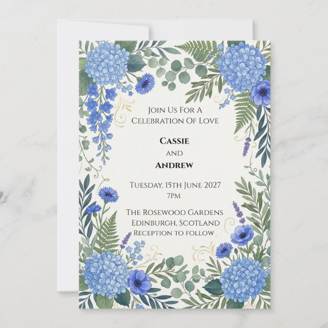 Convites Casamento com Hortênsia Azul (Frente)