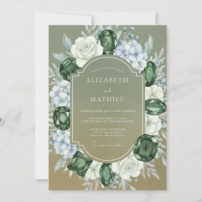 Convites Casamento com Hortênsia Eucalipto e Vinca Oliva (Frente)