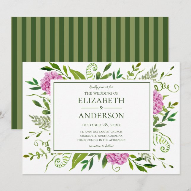 Convites Casamento com Hortênsia Rosa (Frente/Verso)