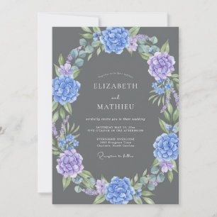 Convites Casamento com Hortênsia Violeta Eucalipto Carvão