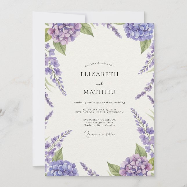 Convites Casamento com Hortênsia Wisteria Âmbar (Frente)