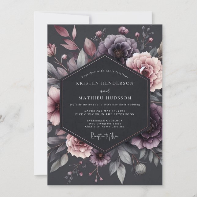 Convites Casamento com Humor Floral de Ameixa (Frente)