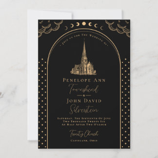 Convites Casamento com Igreja Dourada Vintage Negra Deco Mí