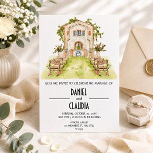Convites Casamento com Igreja Tradicional de Cores Aquática