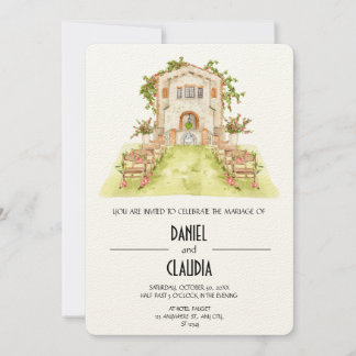 Convites Casamento com Igreja Tradicional de Cores Aquática