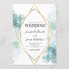 Convites casamento com imagens geométricas de ouro azul