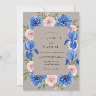 Convites Casamento com Íris Eucalipto Taupe Cobalto