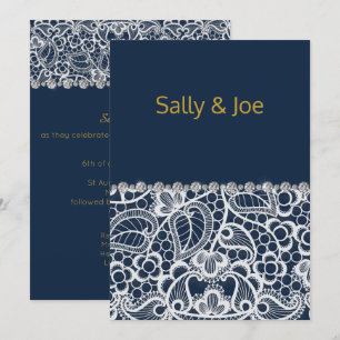 Convites Casamento com Lace Diamond, Marinho bonito