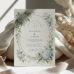Convites Casamento com Laço de Hortênsia Azul