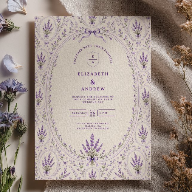 Convites Casamento com Laço de Lavanda (Criador carregado)