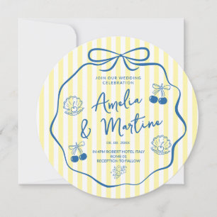 Convites casamento com Laço Desenho Italiano Amarelo Fantas