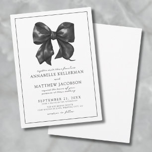 Convites Casamento com Laço Preto Elegante