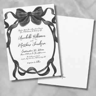 Convites Casamento com Laço Preto Elegante