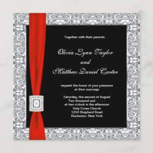 Convites Casamento com Laço Vermelho Preto e Branco