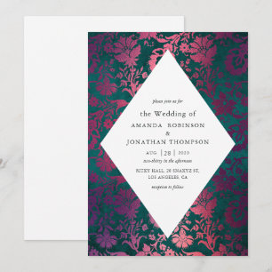 Convites Casamento com Lamina Falsa Glam Vintage Verde Azul