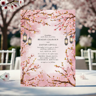 Convites Casamento com Lanterna de Flor de Cerejeira Rústic