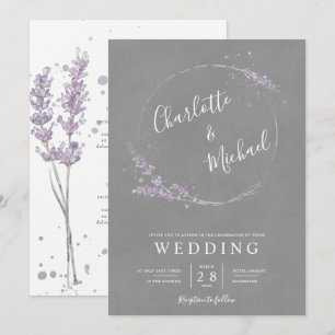 Convites Casamento com lavanda de água e cinza